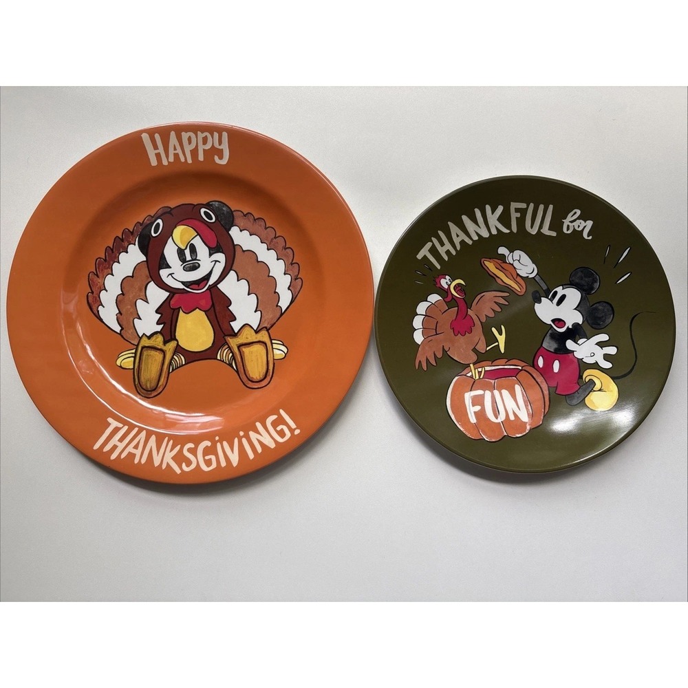 Pottery Barn Kids MICKEY MOUSE Turkey Thanksgiving 11"&9"Thankful Melemine Plate